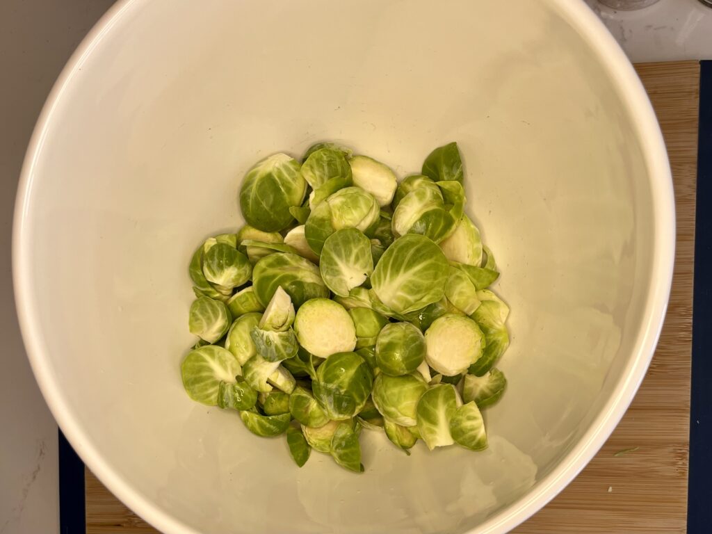 cut brussel sprouts in a bowl