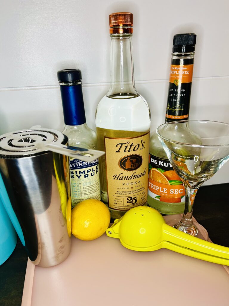 ingredients for a lemon drop martini