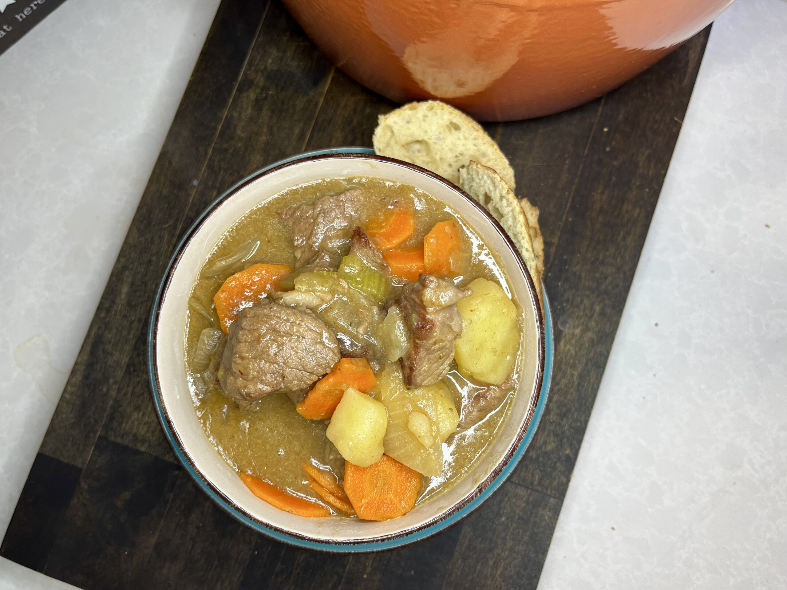 a bowl of cooked beef stew