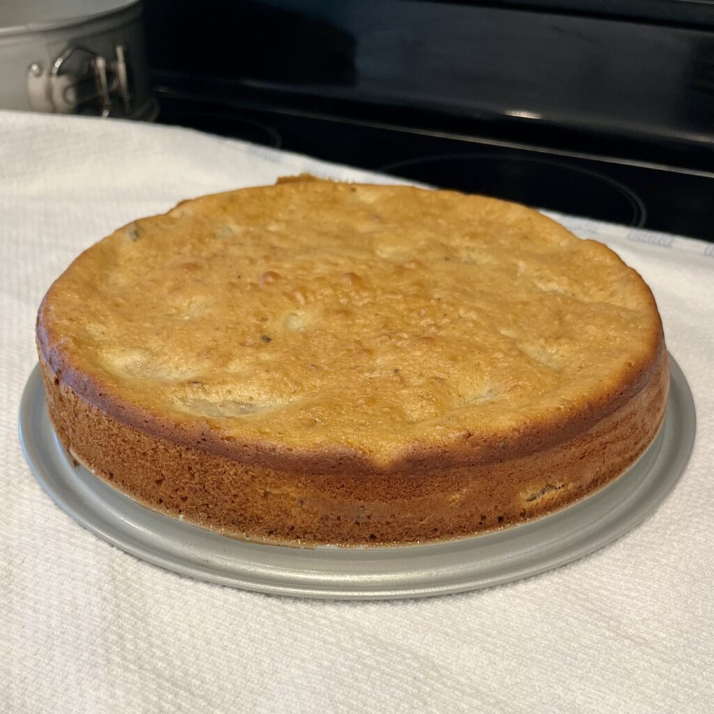 baked apple walnut cake on top of stove
