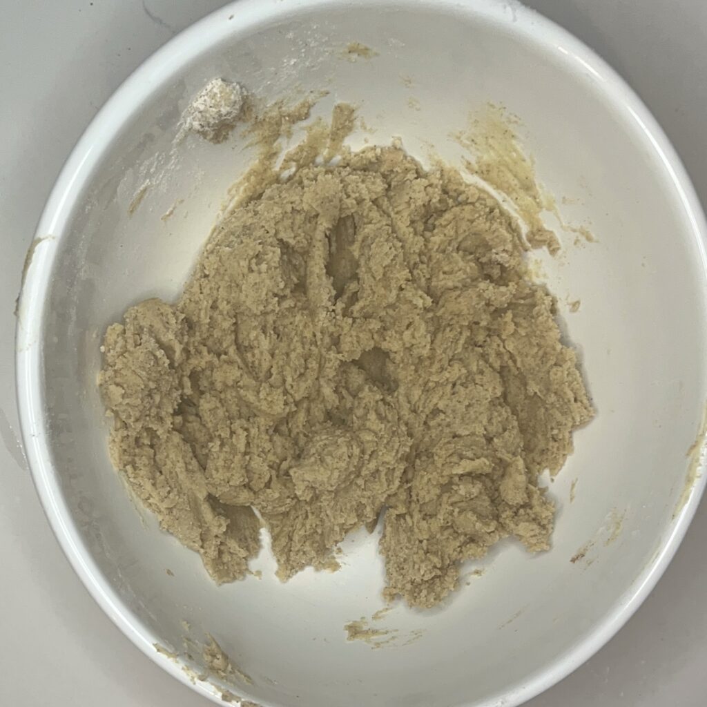 Mixed streusel topping in a large bowl
