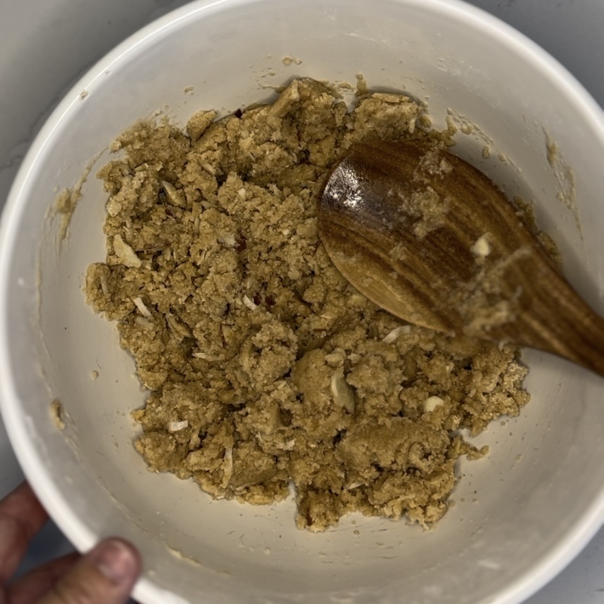 mixed crumble in a large mixing bowl
