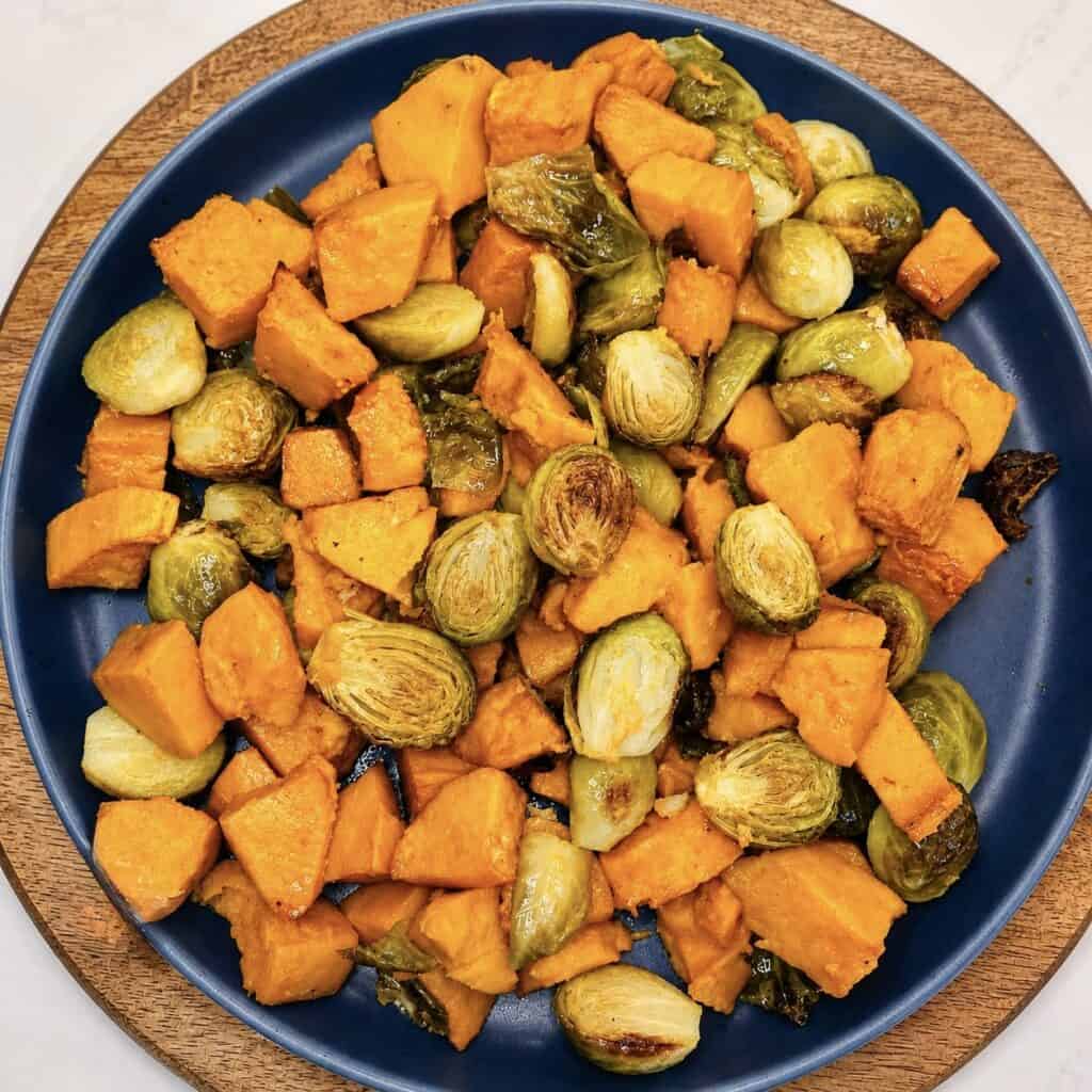 Roasted sweet potatooes and Brussel Sprouts