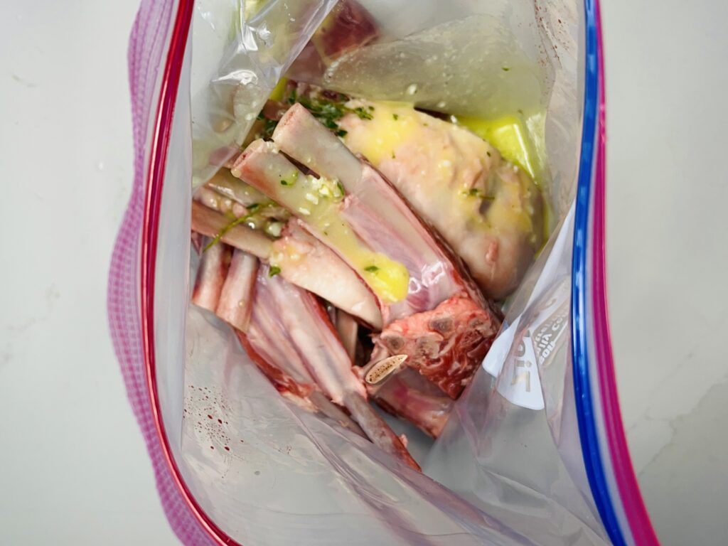 Poured marinade onto lamb chops in a ziplock bag.