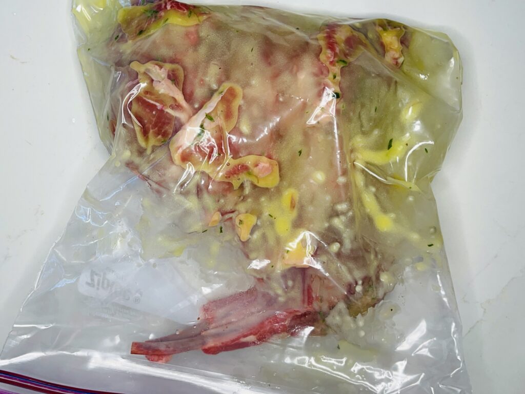 marinaded lamb chops in a ziploc bag