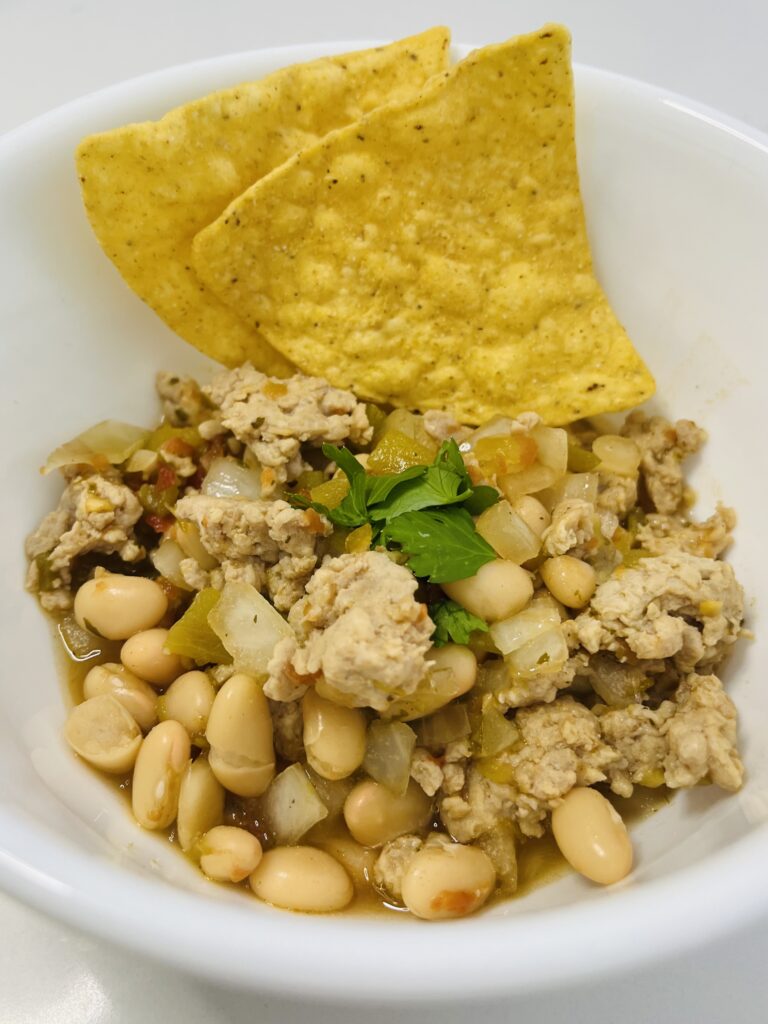 White chicken chili in a bowl