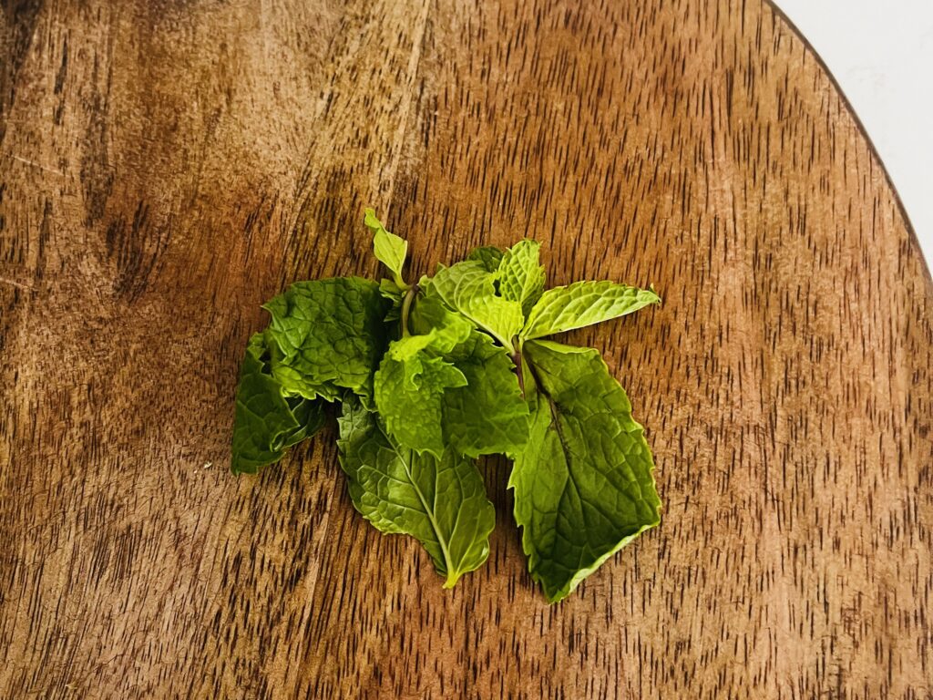 Mint leaves separated from stem.