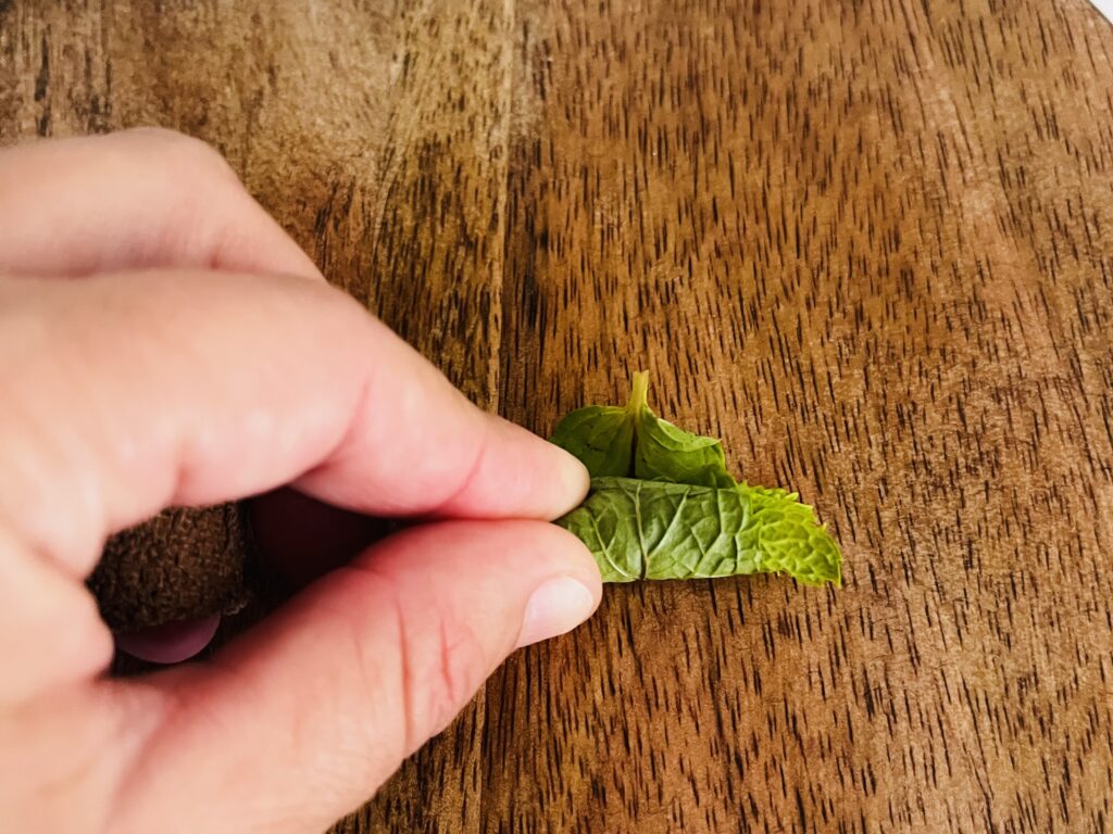 Rolled mint leaves.