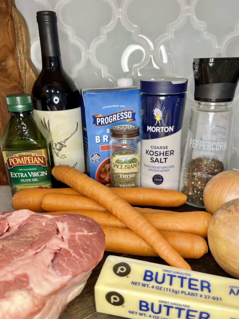 ingredients for pot roast on a counter