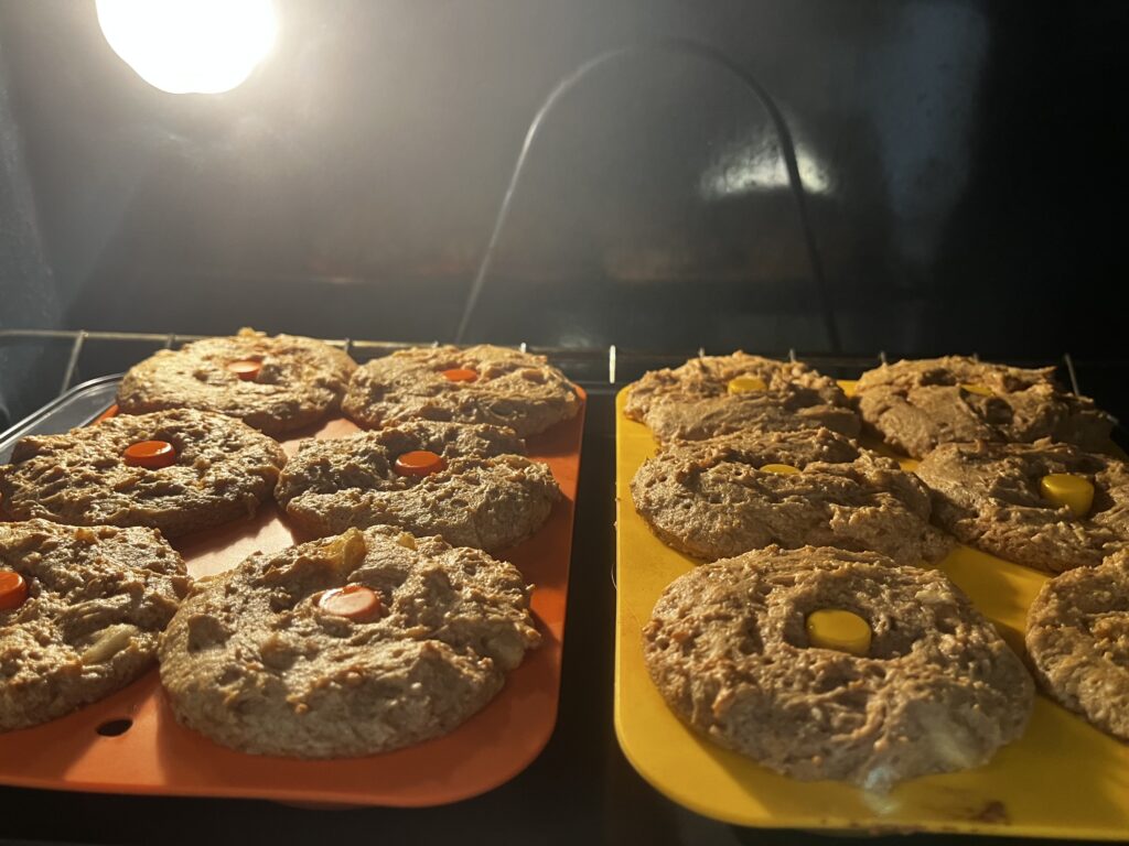 Donuts baking in the oven.