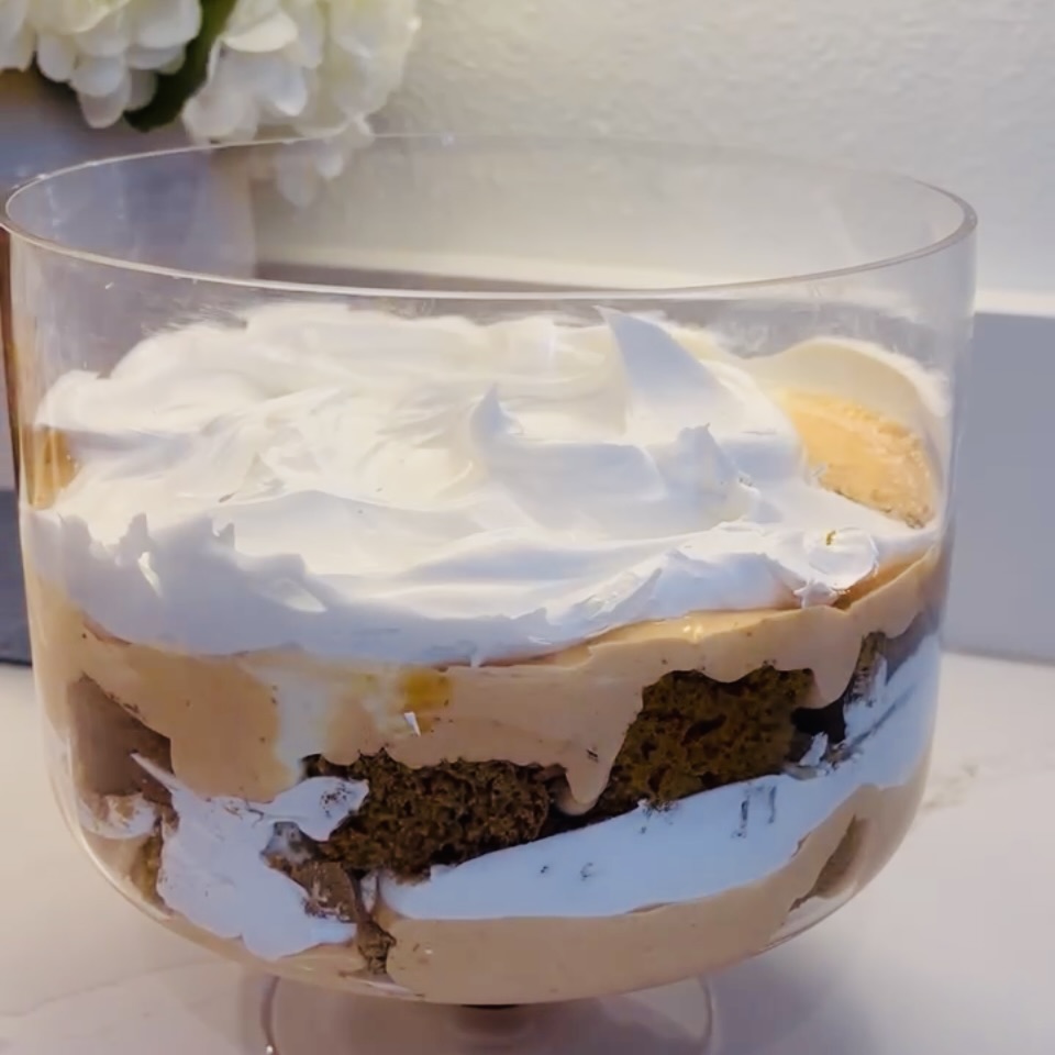 layered trifle on counter