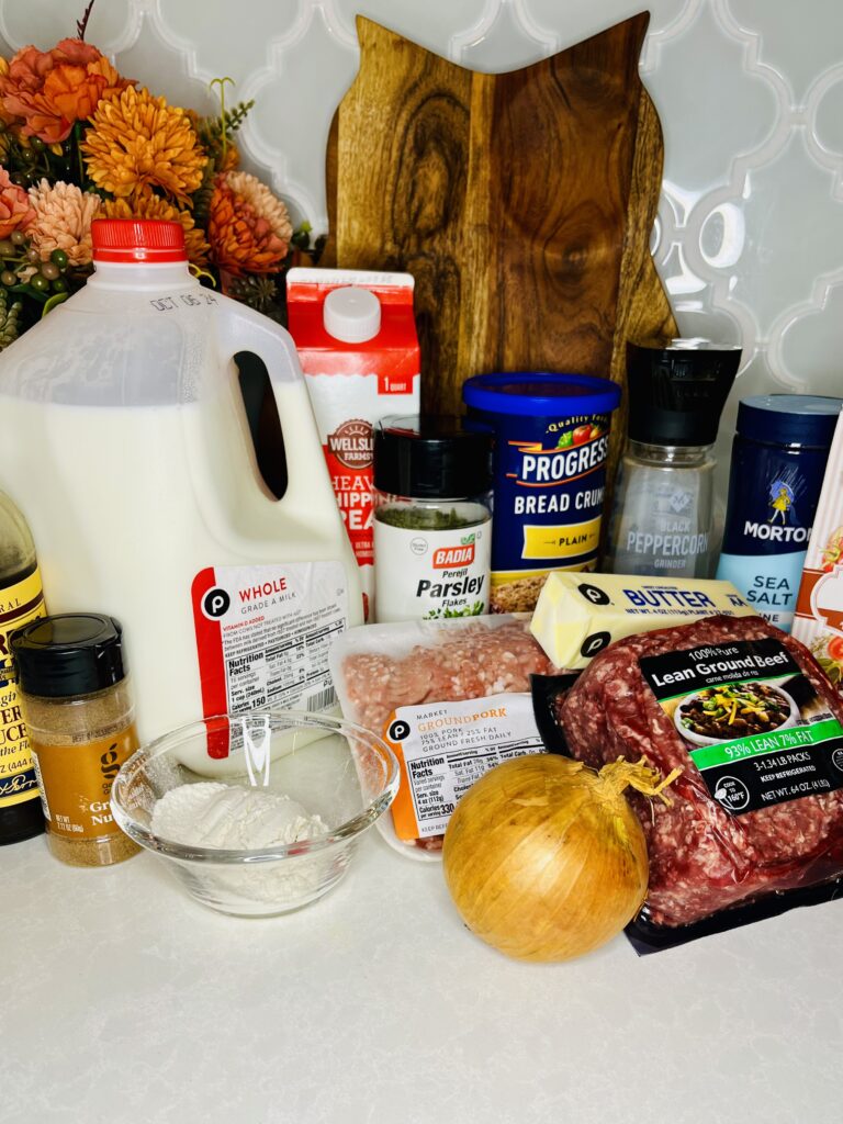 ingredients for swedish meatballs on a counter