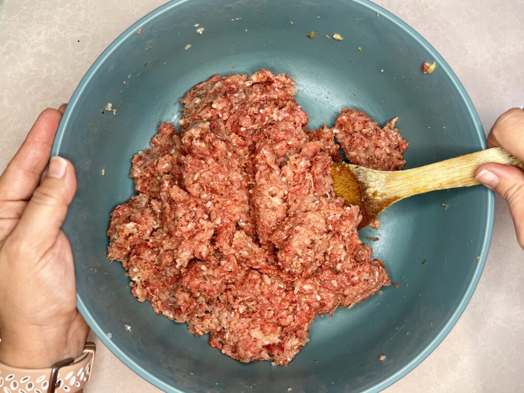 meatball mixture thoroughly combined in a bowl