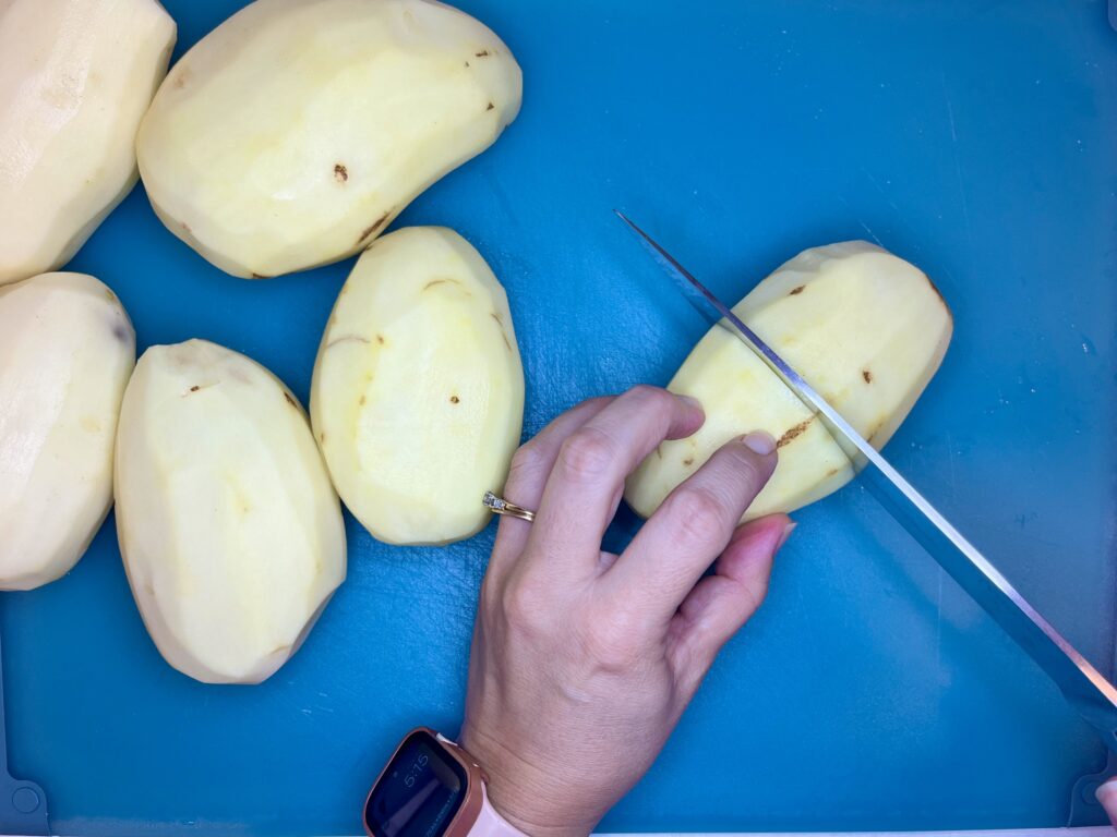 a potato being cut in half