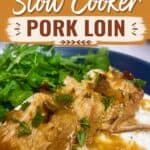 Delicious autumn slow cooker pork loin served with fresh greens and gravy, perfect for fall family dinners.