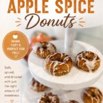 Close-up of apple spice donuts with icing on a white plate, showcasing their soft, spiced texture and fall-inspired flavor.