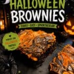 Halloween brownies with spooky decorations, perfect for Halloween parties, featuring a fudgy, easy, and spooktacular recipe from Simply Made Dish.