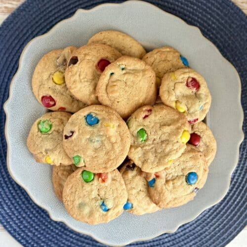 m&m cookies on a plate