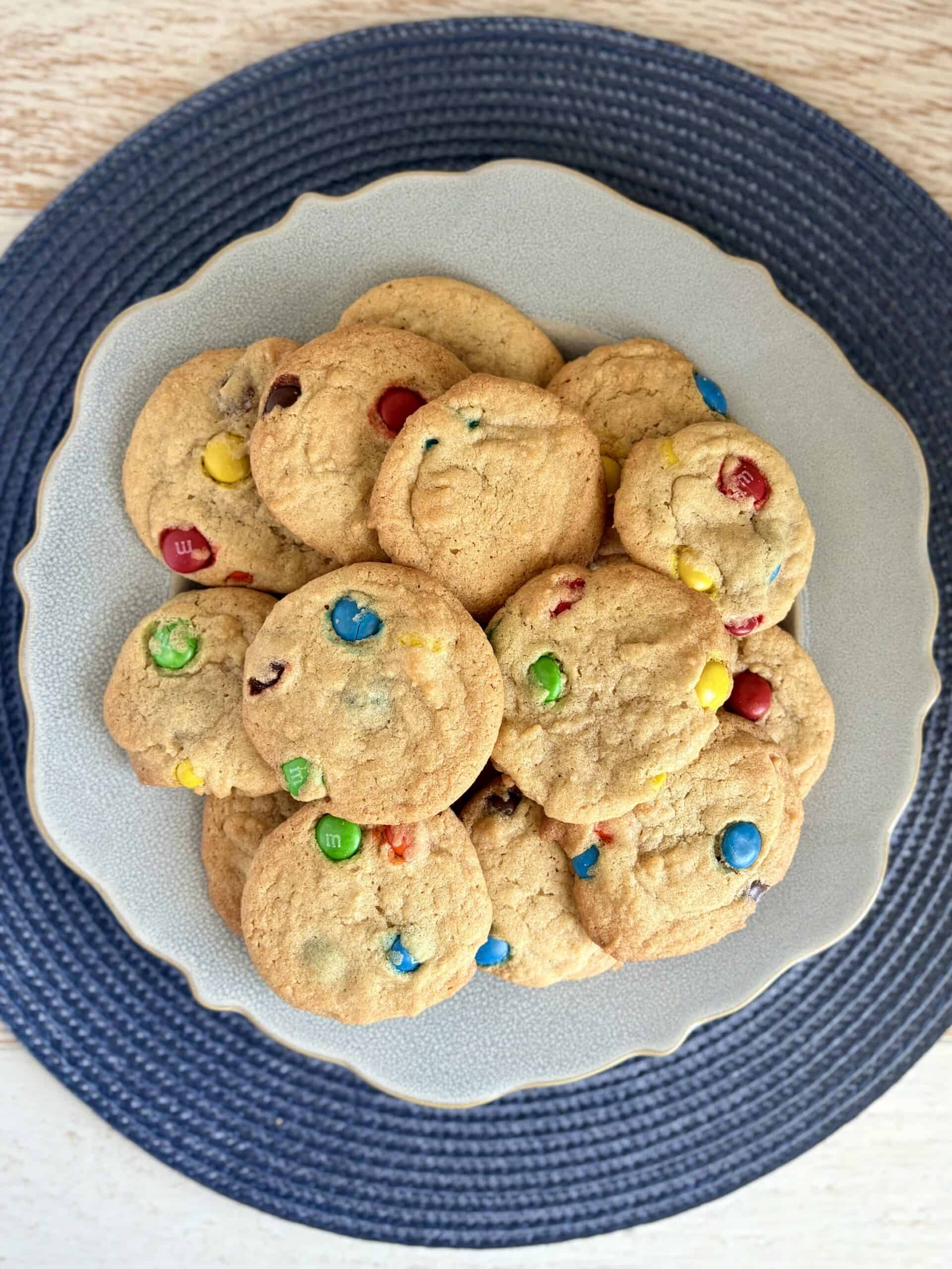 m&m cookies on a plate