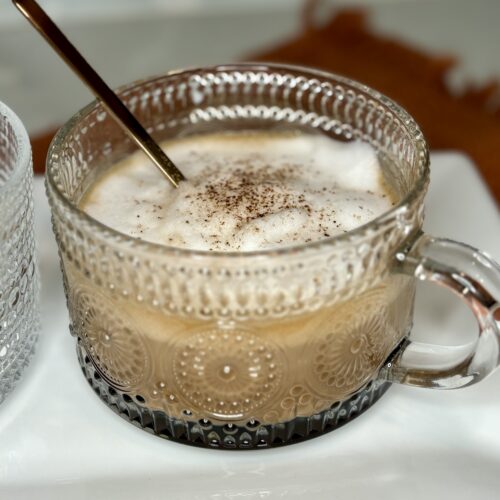 a hot mochaccino on a plate