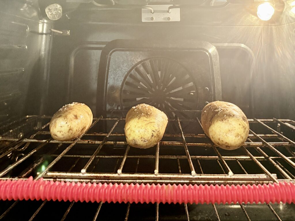 potatoes on an oven rack