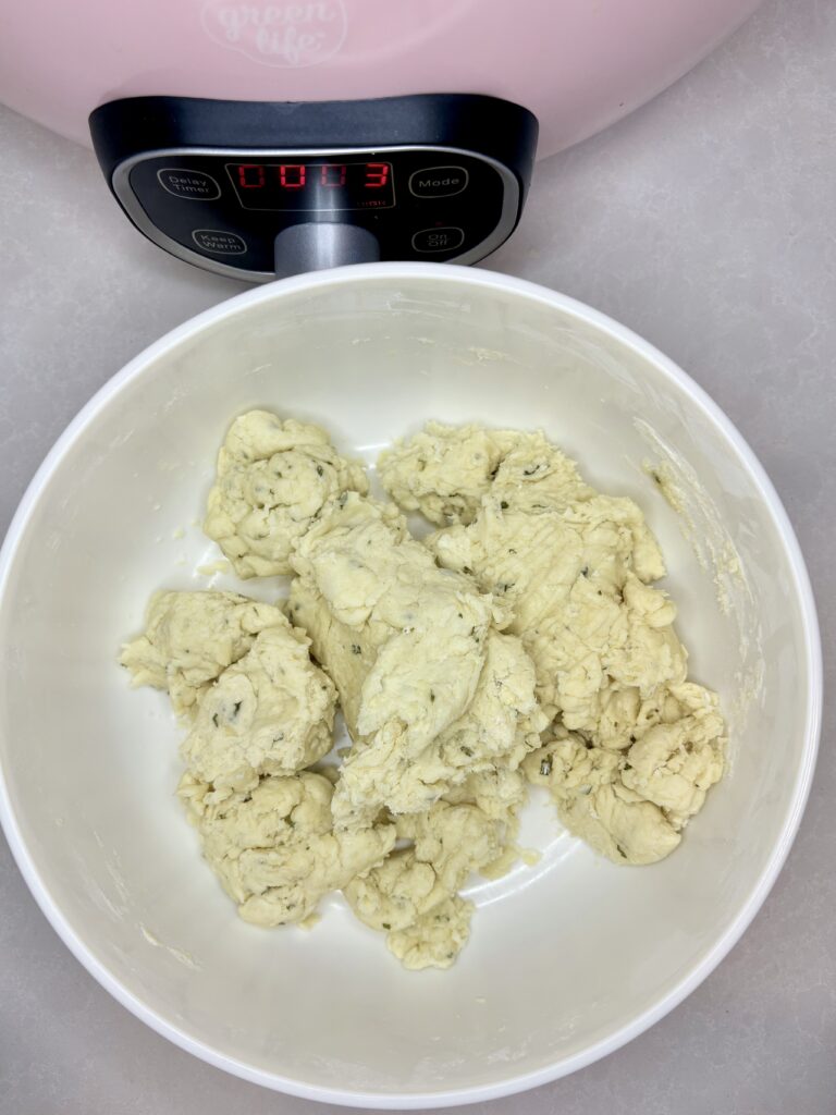 mixed dumpling dough in a bowl