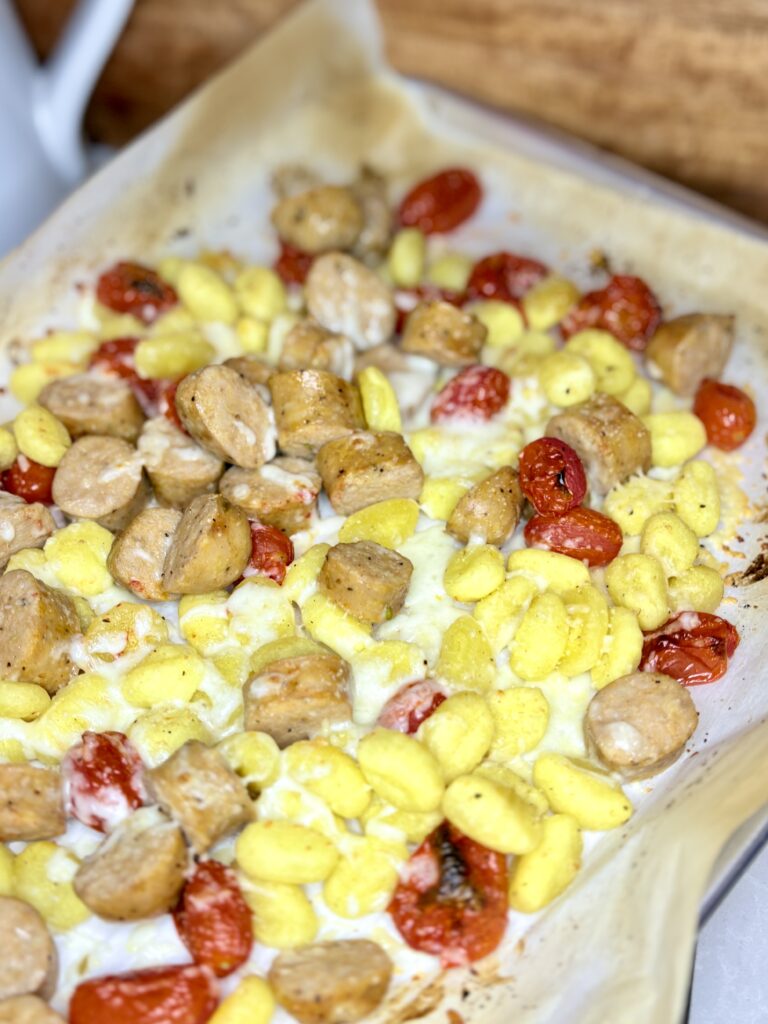 Cooked Italian Sausage and Gnocchi sheet pan dinner