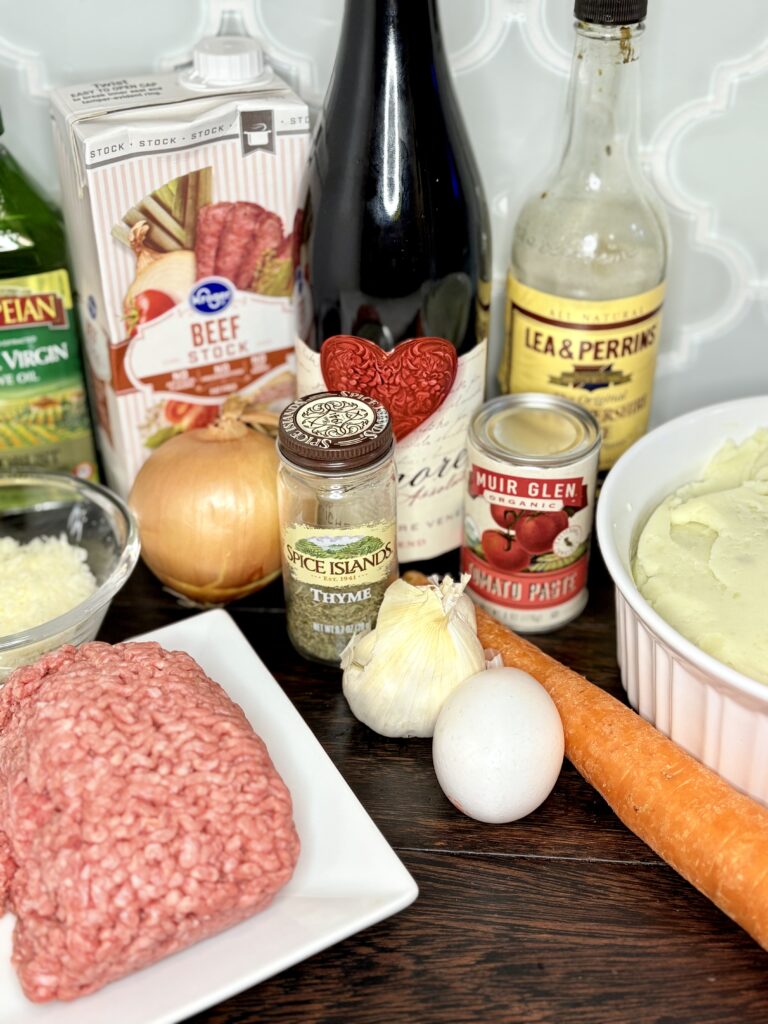 ingredients for shepherd's pie on a counter