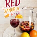Refreshing red sangria in a glass with sliced oranges and lemons, accompanied by a pitcher filled with fruit slices, on a white textured surface with fresh citrus fruits nearby, perfect for summer dri.