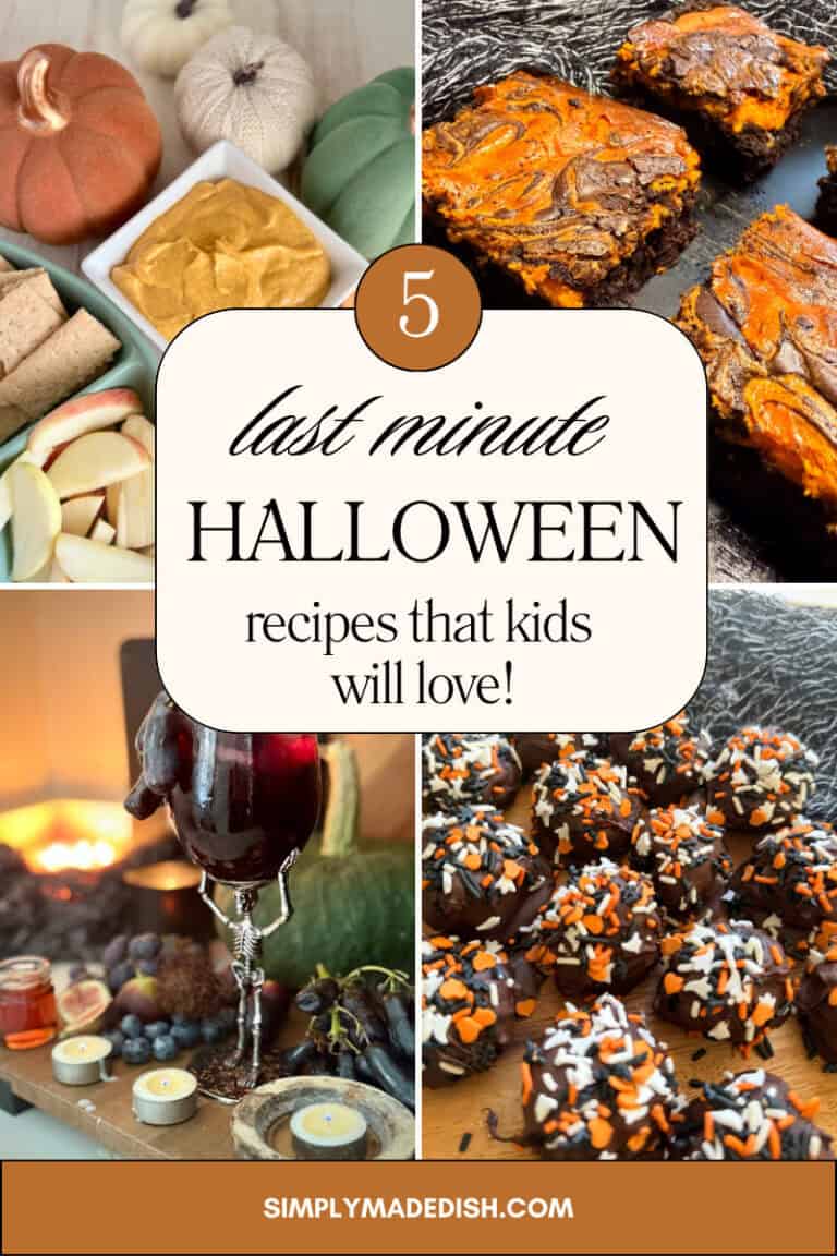 Butternut squash and pumpkin gourds with pumpkin butter for fall decor, Halloween-themed brownies with swirls and toppings, spooky Halloween punch with dark liquids, Halloween chocolate-covered treats with sprinkles and candy, and an inviting collection of last-minute Halloween kid-friendly recipes.