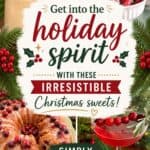 Festive Christmas sweets display with holiday drinks, berries, and baked goods, perfect for holiday celebrations and Christmas desserts.