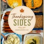 Delicious Thanksgiving side dishes including mashed potatoes, stuffing, sweet potato casserole, and gravy, perfect for holiday dinner.