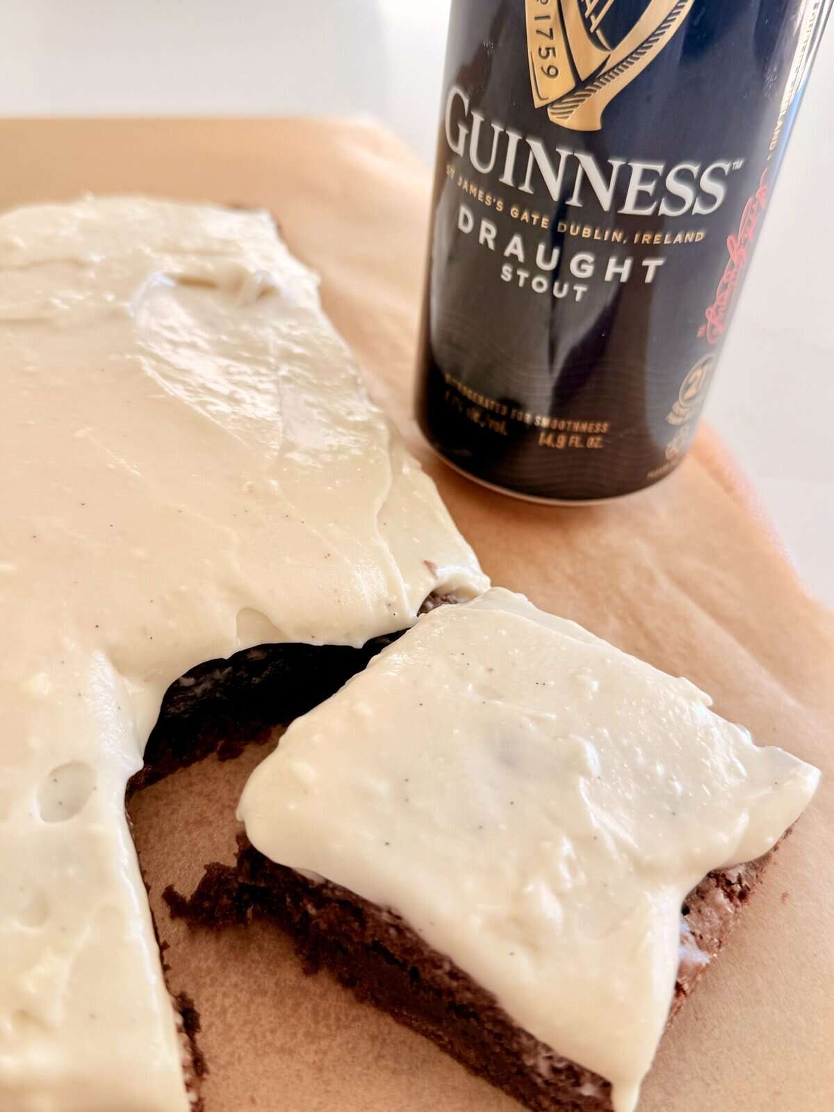 Delicious Guinness-infused brownies topped with creamy frosting, perfect for dessert or a special treat. Rich, moist, and flavorful with a hint of Irish stout.