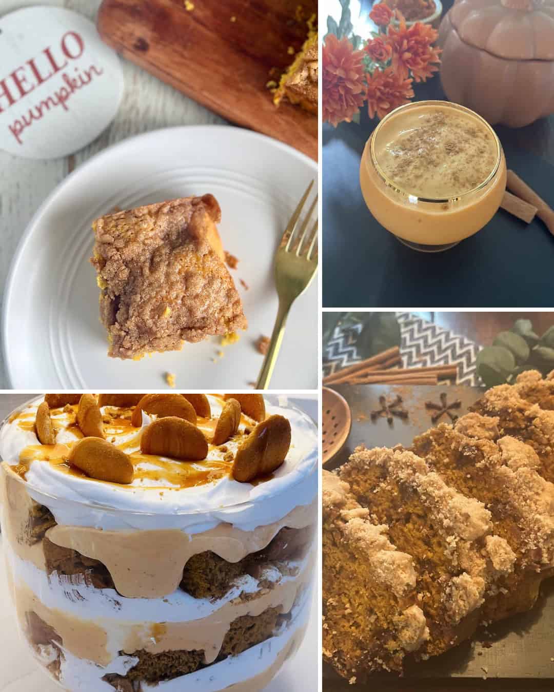 4 various pumpkin recipes in a collage layout